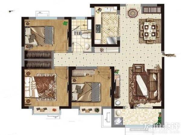 户型图-三房两厅一卫